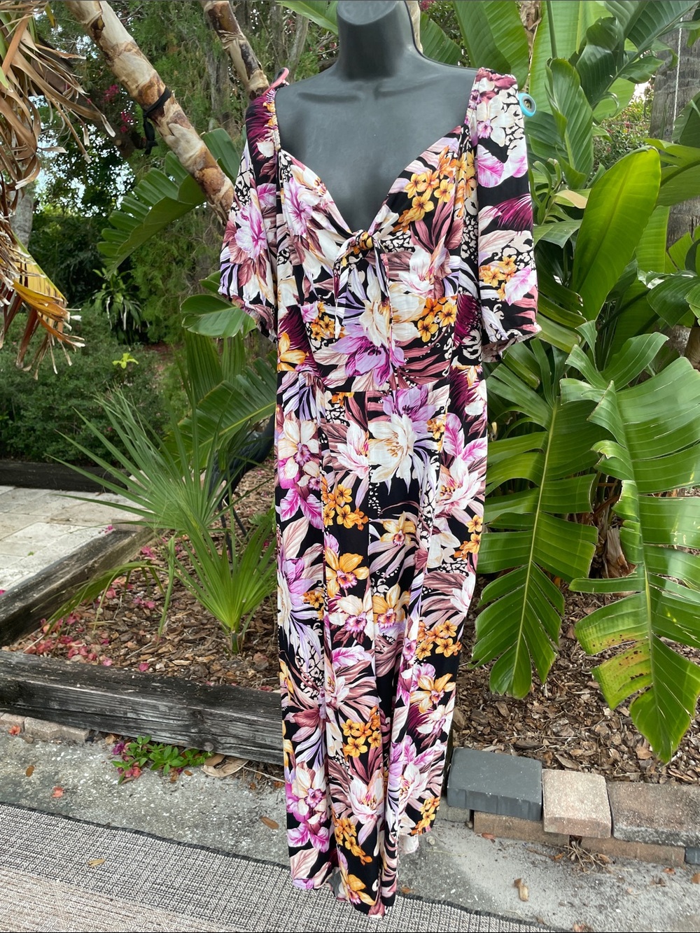 dark floral Thai front wide leg jumpsuit by city chick